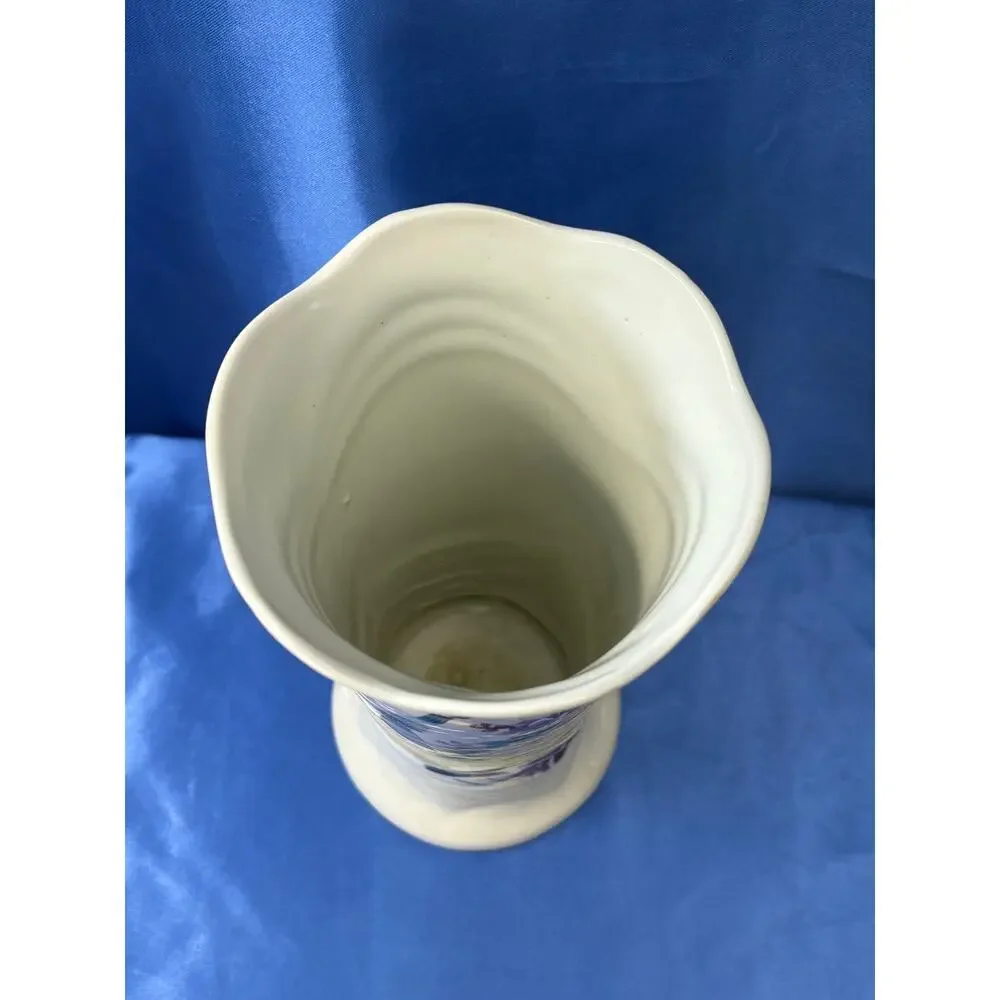 White Porcelain Chinese Spring Vase Accented with Blue Birds and Flowers